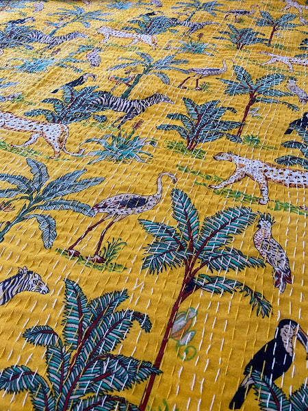 Jungle Kantha - Reversible King Size Throw | Handmade, HandPrinted