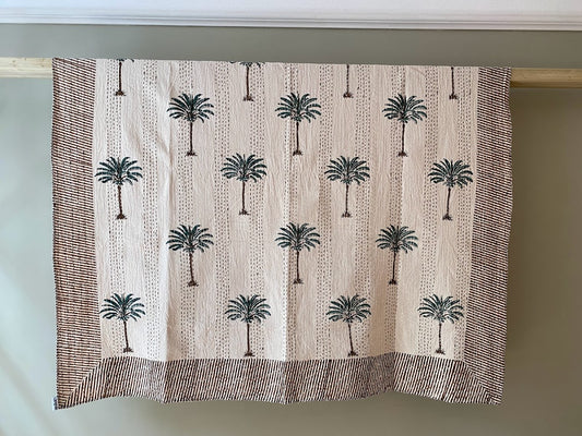 Palm Tree Kantha - Reversible Small Double Size Throw | Handmade, HandPrinted